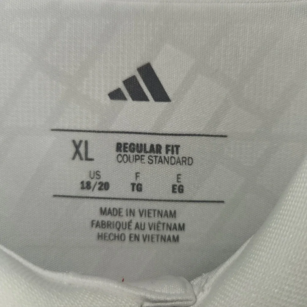 Adidas Deboss Legacy 3S Polo Shirt White Black Boys‎ XL Regular Fit
